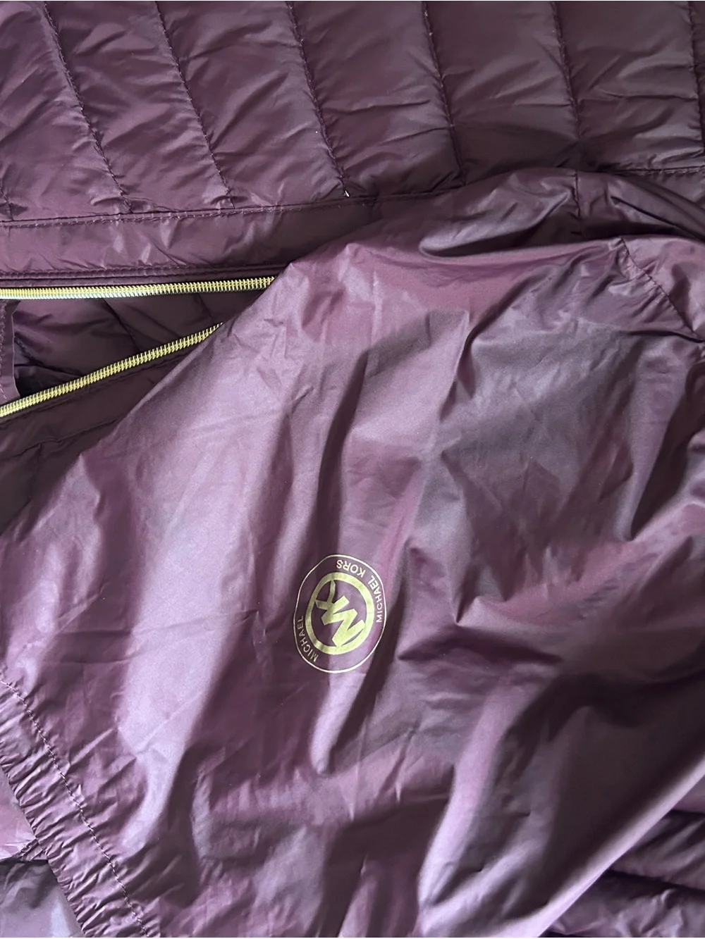 Michael Kors Plum Quilted Packable Jacket with Gold Hardware